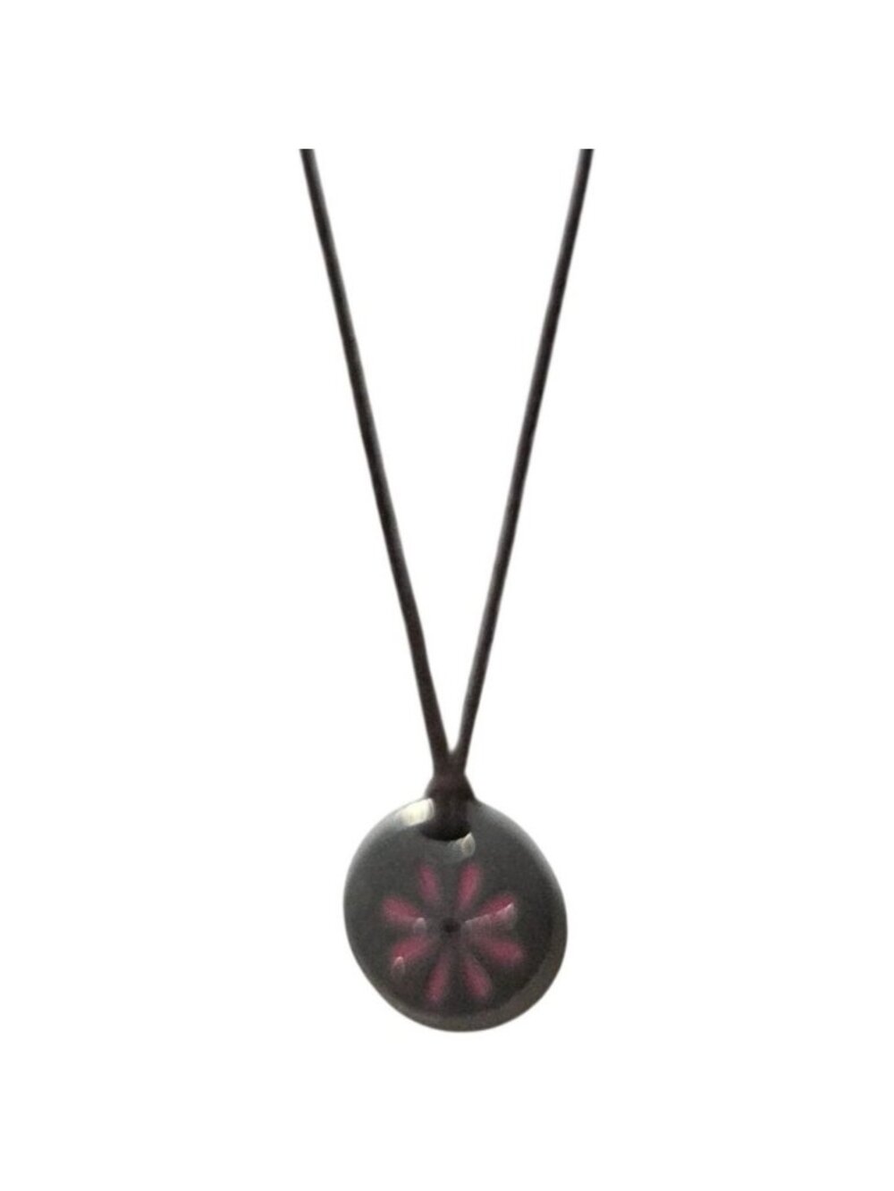 Boho Floral Pendant Necklace Pink Inlay Celebrate Floral Engraving Brown Cord